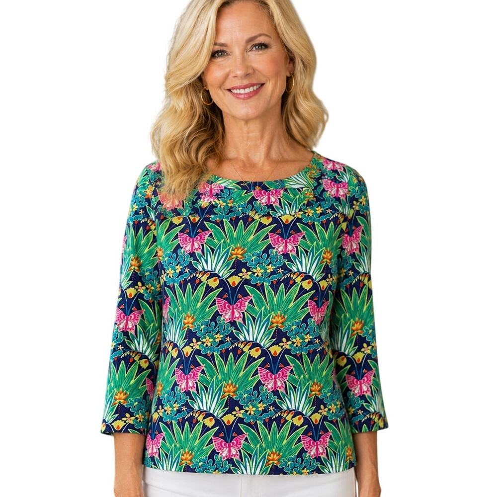 J. McLaughlin Womens Carly Top Size XS Catalina Cloth Butterfly Floral Colorful